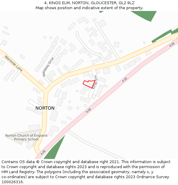 4, KINGS ELM, NORTON, GLOUCESTER, GL2 9LZ: Location map and indicative extent of plot
