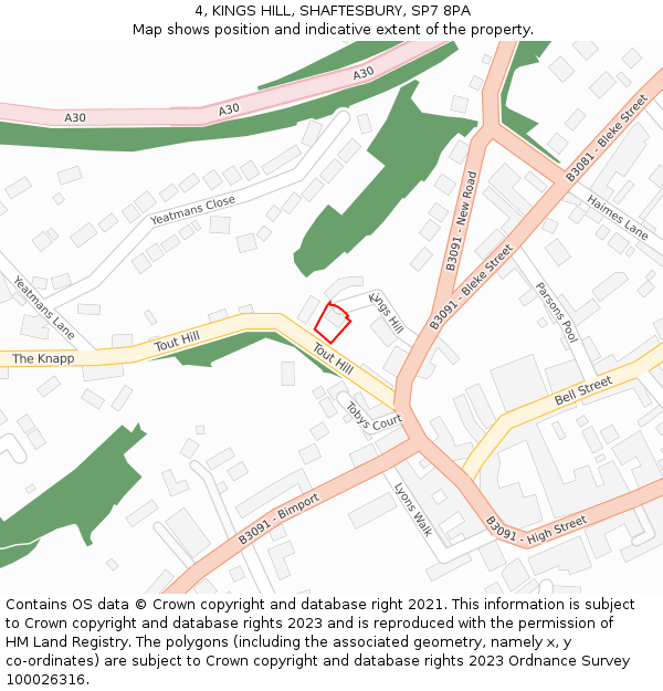 4, KINGS HILL, SHAFTESBURY, SP7 8PA: Location map and indicative extent of plot