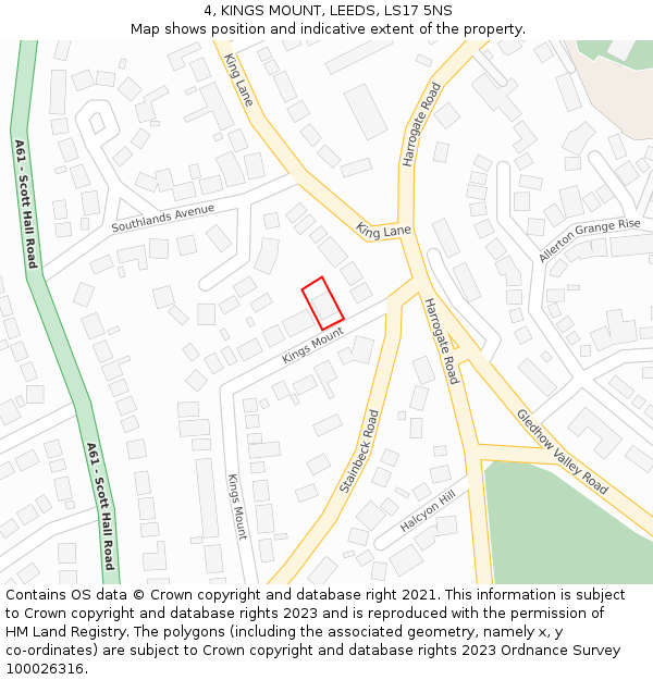 4, KINGS MOUNT, LEEDS, LS17 5NS: Location map and indicative extent of plot