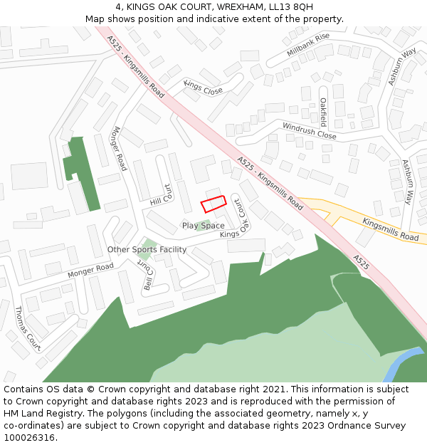 4, KINGS OAK COURT, WREXHAM, LL13 8QH: Location map and indicative extent of plot