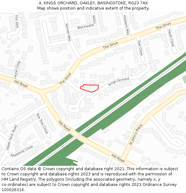 4, KINGS ORCHARD, OAKLEY, BASINGSTOKE, RG23 7AX: Location map and indicative extent of plot