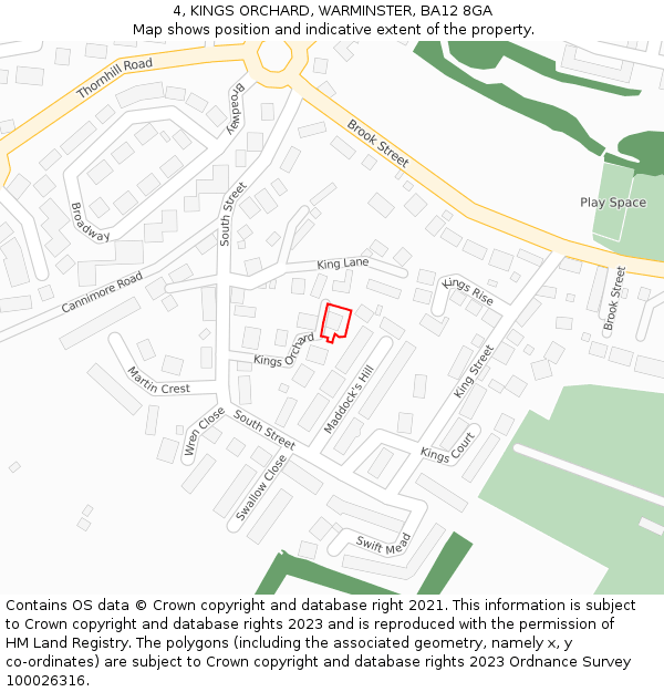 4, KINGS ORCHARD, WARMINSTER, BA12 8GA: Location map and indicative extent of plot