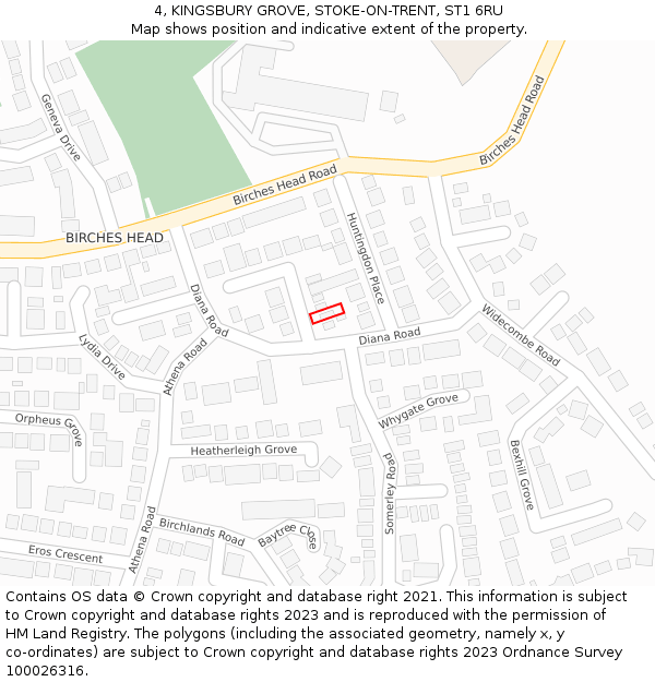 4, KINGSBURY GROVE, STOKE-ON-TRENT, ST1 6RU: Location map and indicative extent of plot