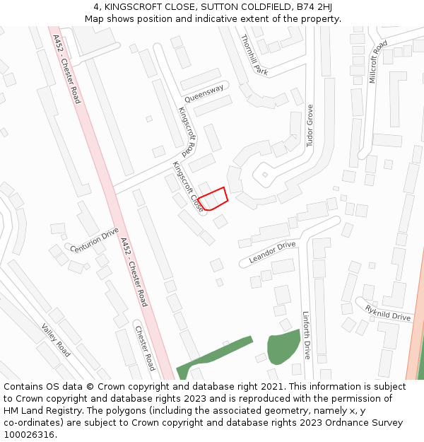 4, KINGSCROFT CLOSE, SUTTON COLDFIELD, B74 2HJ: Location map and indicative extent of plot