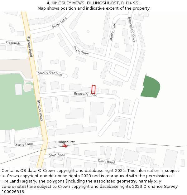 4, KINGSLEY MEWS, BILLINGSHURST, RH14 9SL: Location map and indicative extent of plot