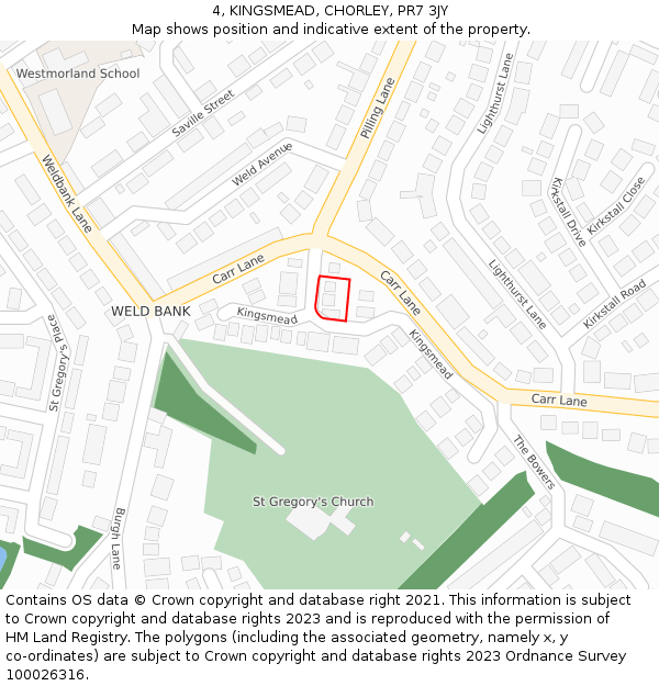 4, KINGSMEAD, CHORLEY, PR7 3JY: Location map and indicative extent of plot