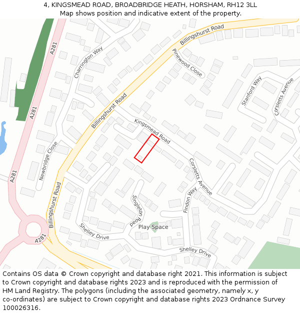 4, KINGSMEAD ROAD, BROADBRIDGE HEATH, HORSHAM, RH12 3LL: Location map and indicative extent of plot