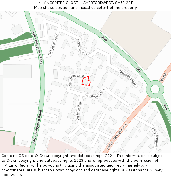 4, KINGSMERE CLOSE, HAVERFORDWEST, SA61 2PT: Location map and indicative extent of plot