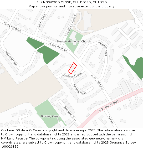 4, KINGSWOOD CLOSE, GUILDFORD, GU1 2SD: Location map and indicative extent of plot