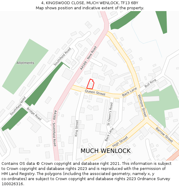 4, KINGSWOOD CLOSE, MUCH WENLOCK, TF13 6BY: Location map and indicative extent of plot