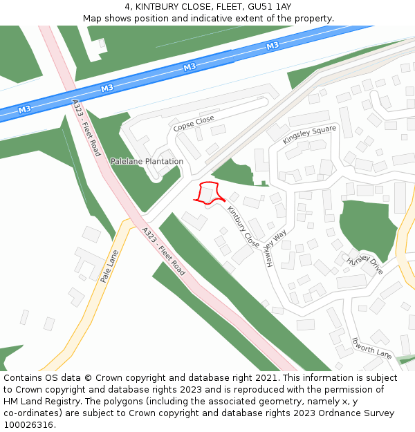 4, KINTBURY CLOSE, FLEET, GU51 1AY: Location map and indicative extent of plot