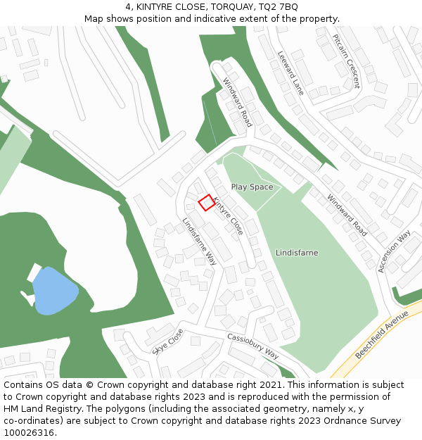 4, KINTYRE CLOSE, TORQUAY, TQ2 7BQ: Location map and indicative extent of plot