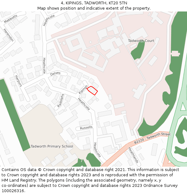 4, KIPINGS, TADWORTH, KT20 5TN: Location map and indicative extent of plot