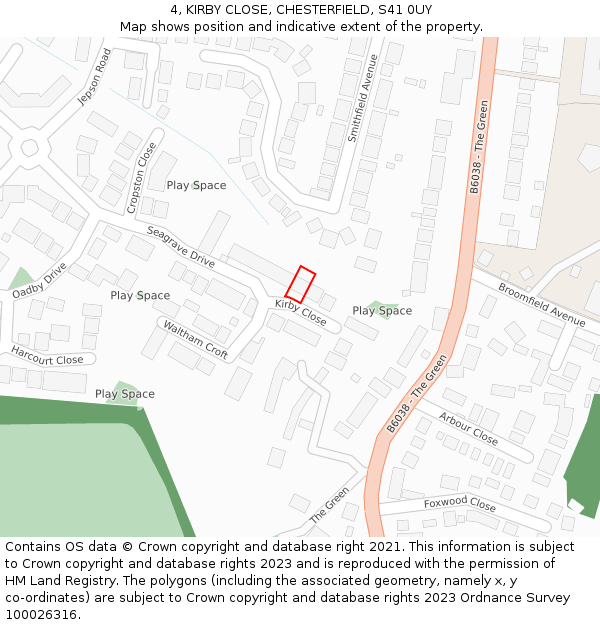 4, KIRBY CLOSE, CHESTERFIELD, S41 0UY: Location map and indicative extent of plot