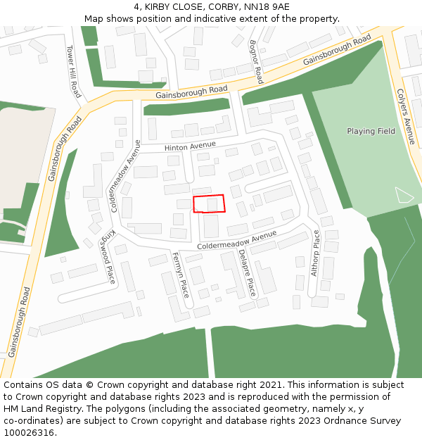 4, KIRBY CLOSE, CORBY, NN18 9AE: Location map and indicative extent of plot