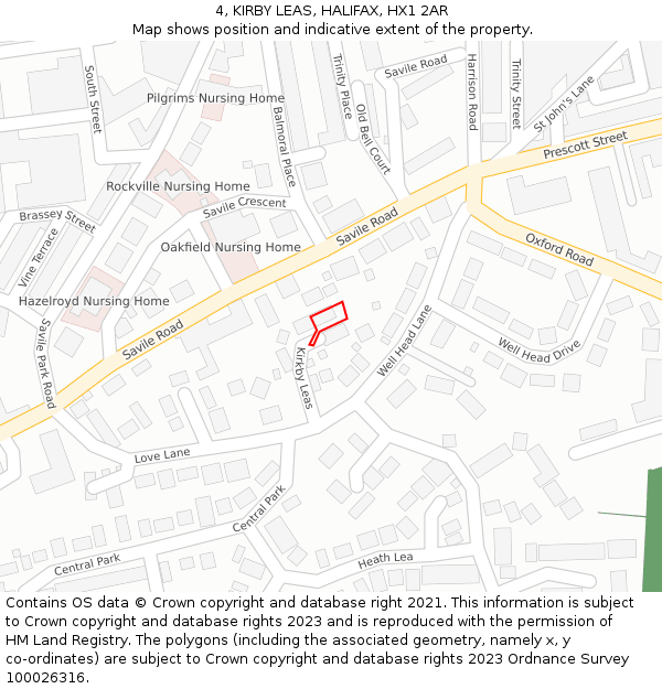 4, KIRBY LEAS, HALIFAX, HX1 2AR: Location map and indicative extent of plot