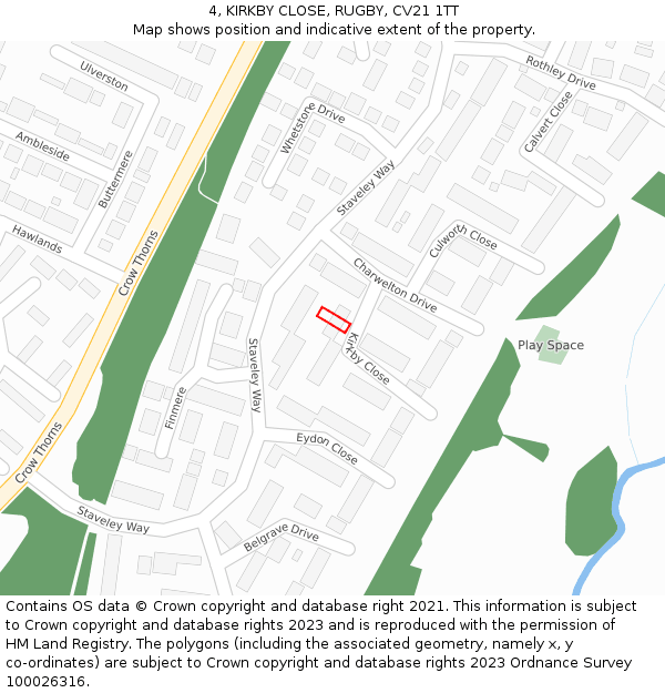 4, KIRKBY CLOSE, RUGBY, CV21 1TT: Location map and indicative extent of plot