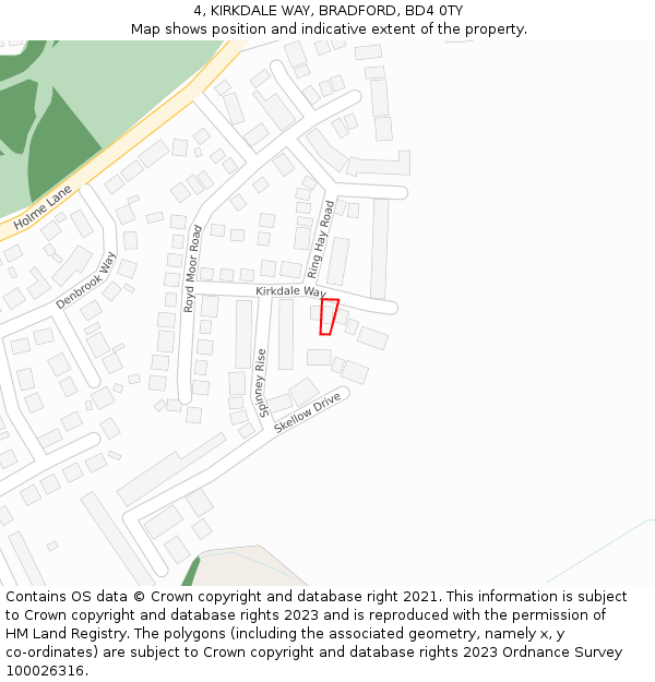4, KIRKDALE WAY, BRADFORD, BD4 0TY: Location map and indicative extent of plot