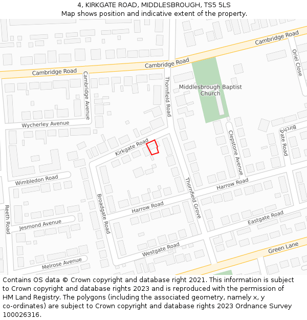 4, KIRKGATE ROAD, MIDDLESBROUGH, TS5 5LS: Location map and indicative extent of plot