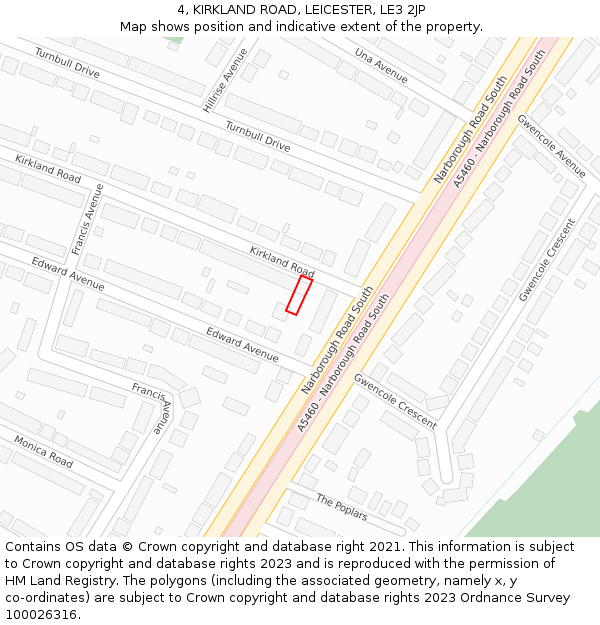 4, KIRKLAND ROAD, LEICESTER, LE3 2JP: Location map and indicative extent of plot