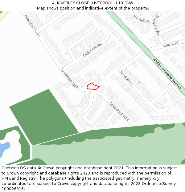 4, KIVERLEY CLOSE, LIVERPOOL, L18 3NW: Location map and indicative extent of plot