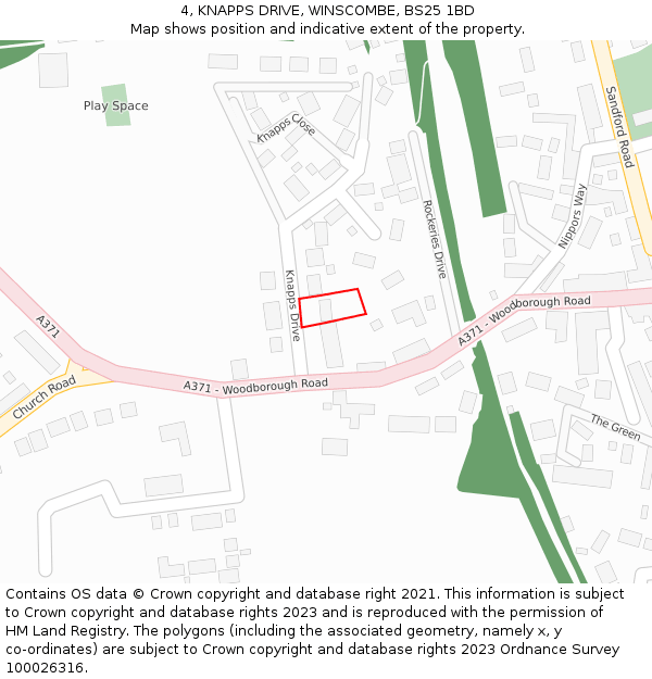 4, KNAPPS DRIVE, WINSCOMBE, BS25 1BD: Location map and indicative extent of plot