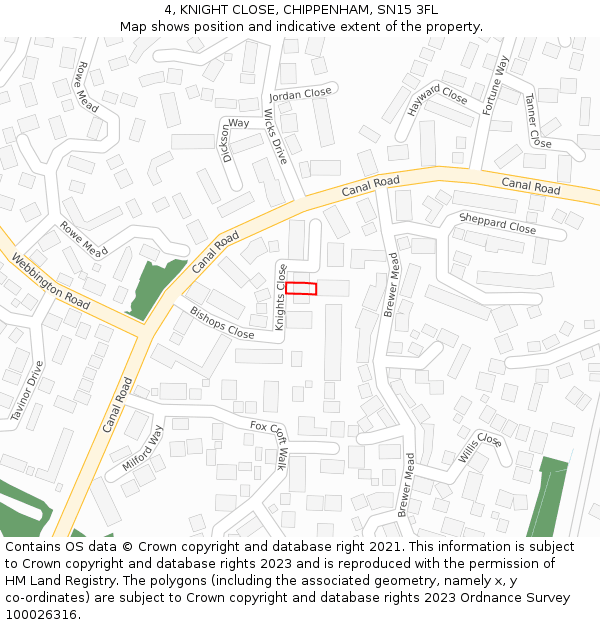 4, KNIGHT CLOSE, CHIPPENHAM, SN15 3FL: Location map and indicative extent of plot