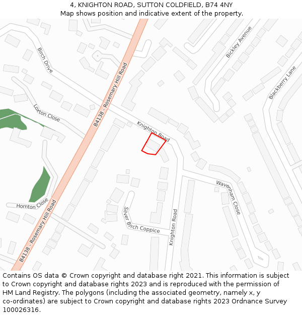 4, KNIGHTON ROAD, SUTTON COLDFIELD, B74 4NY: Location map and indicative extent of plot