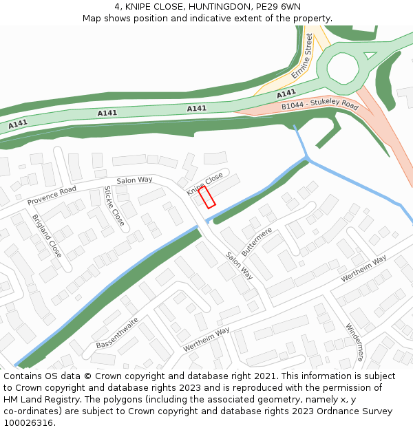 4, KNIPE CLOSE, HUNTINGDON, PE29 6WN: Location map and indicative extent of plot