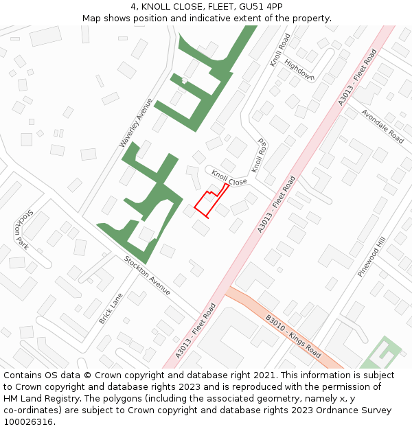 4, KNOLL CLOSE, FLEET, GU51 4PP: Location map and indicative extent of plot