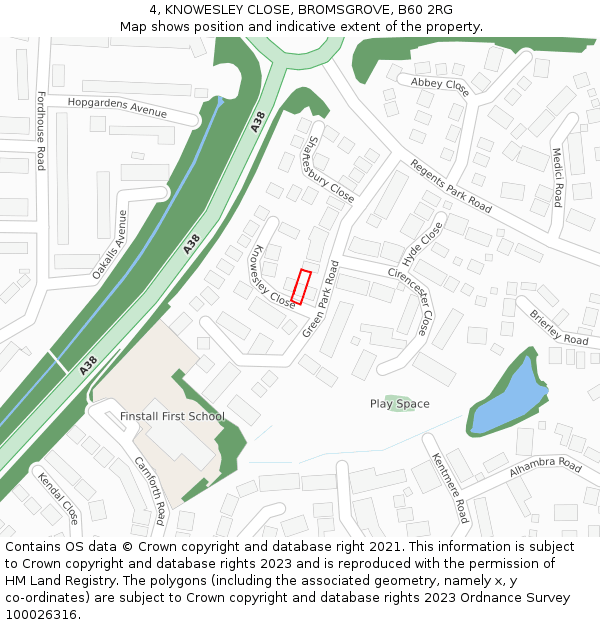 4, KNOWESLEY CLOSE, BROMSGROVE, B60 2RG: Location map and indicative extent of plot