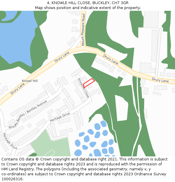 4, KNOWLE HILL CLOSE, BUCKLEY, CH7 3GR: Location map and indicative extent of plot