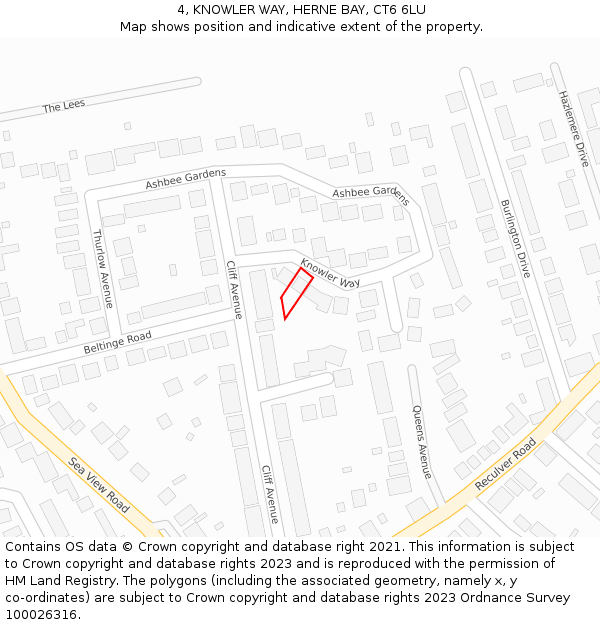 4, KNOWLER WAY, HERNE BAY, CT6 6LU: Location map and indicative extent of plot