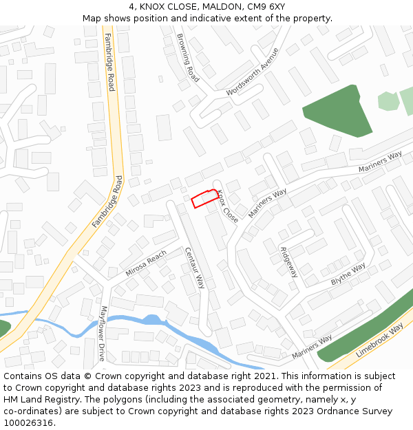 4, KNOX CLOSE, MALDON, CM9 6XY: Location map and indicative extent of plot