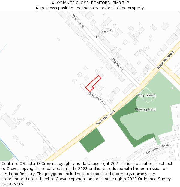 4, KYNANCE CLOSE, ROMFORD, RM3 7LB: Location map and indicative extent of plot