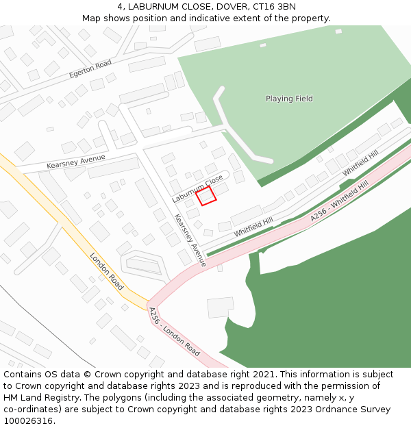 4, LABURNUM CLOSE, DOVER, CT16 3BN: Location map and indicative extent of plot