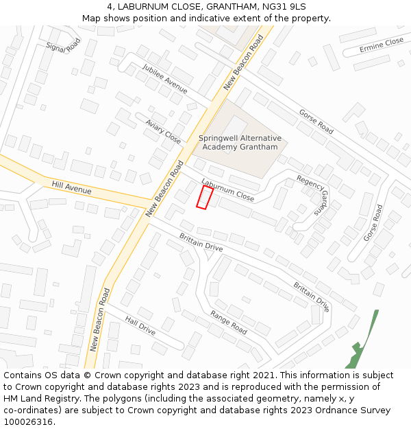 4, LABURNUM CLOSE, GRANTHAM, NG31 9LS: Location map and indicative extent of plot