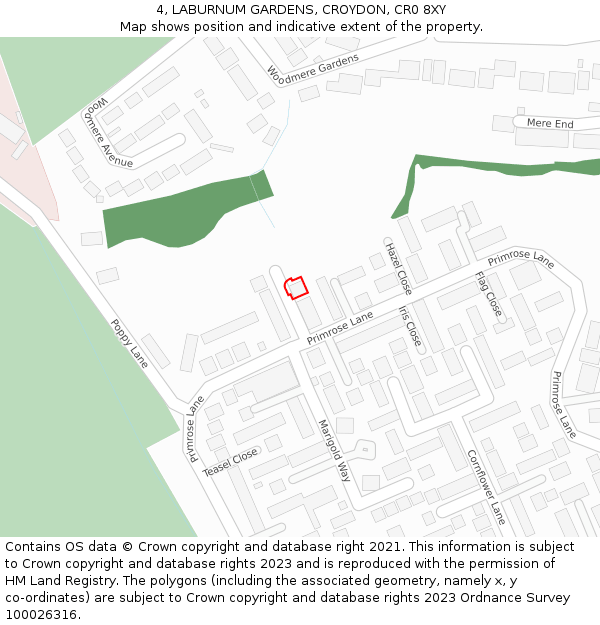 4, LABURNUM GARDENS, CROYDON, CR0 8XY: Location map and indicative extent of plot