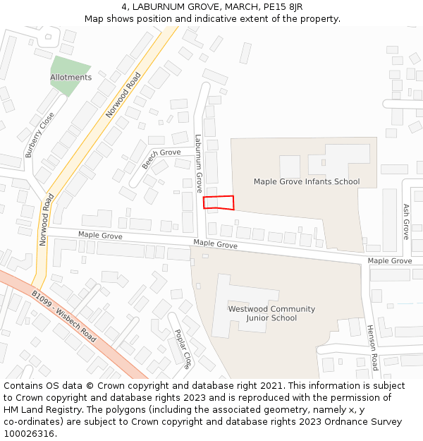 4, LABURNUM GROVE, MARCH, PE15 8JR: Location map and indicative extent of plot