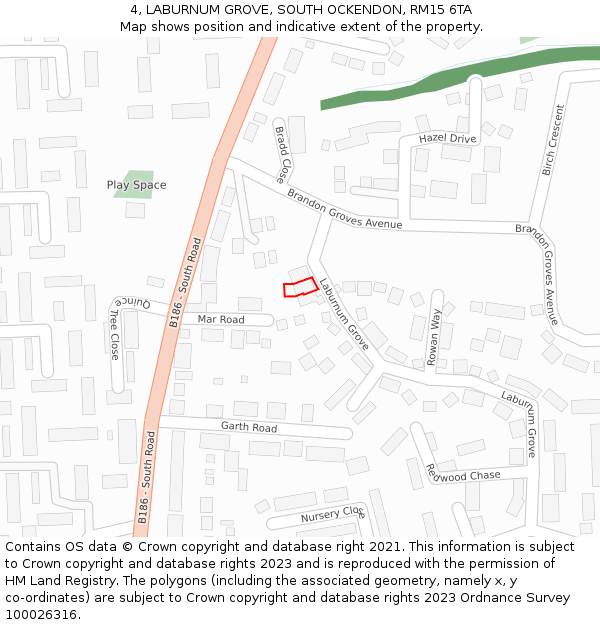 4, LABURNUM GROVE, SOUTH OCKENDON, RM15 6TA: Location map and indicative extent of plot