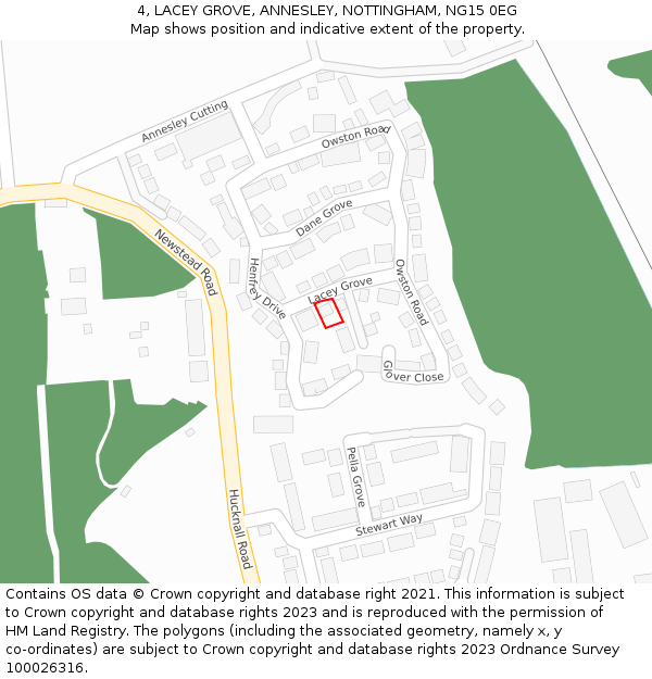 4, LACEY GROVE, ANNESLEY, NOTTINGHAM, NG15 0EG: Location map and indicative extent of plot