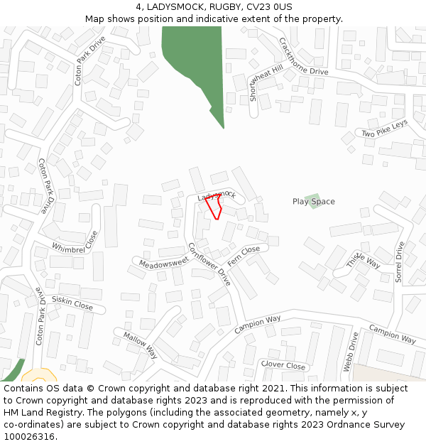 4, LADYSMOCK, RUGBY, CV23 0US: Location map and indicative extent of plot