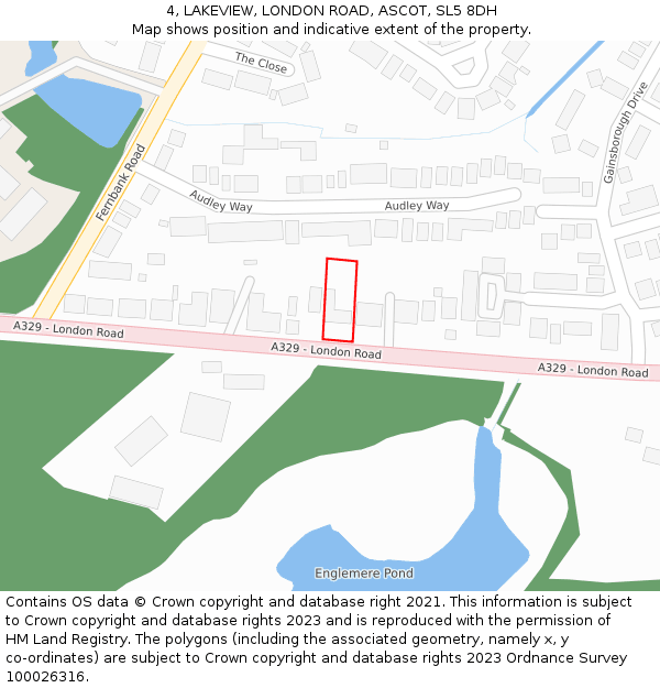 4, LAKEVIEW, LONDON ROAD, ASCOT, SL5 8DH: Location map and indicative extent of plot