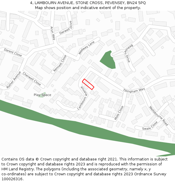 4, LAMBOURN AVENUE, STONE CROSS, PEVENSEY, BN24 5PQ: Location map and indicative extent of plot