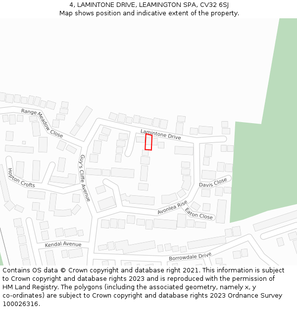 4, LAMINTONE DRIVE, LEAMINGTON SPA, CV32 6SJ: Location map and indicative extent of plot