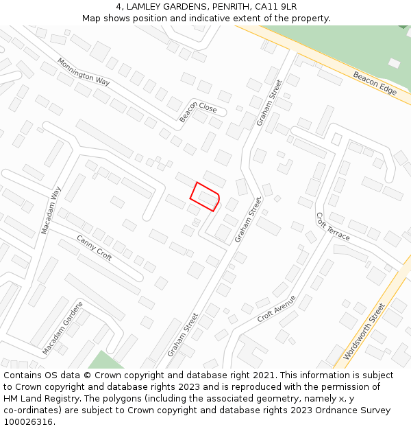 4, LAMLEY GARDENS, PENRITH, CA11 9LR: Location map and indicative extent of plot