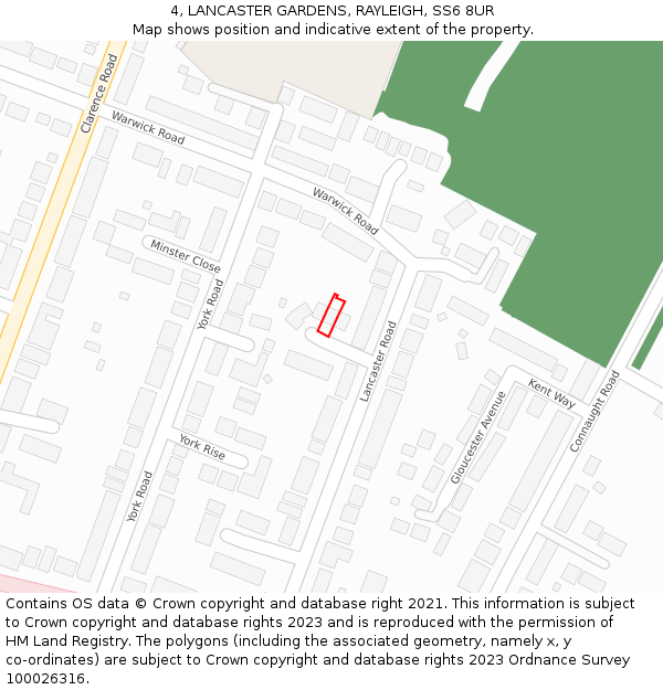 4, LANCASTER GARDENS, RAYLEIGH, SS6 8UR: Location map and indicative extent of plot