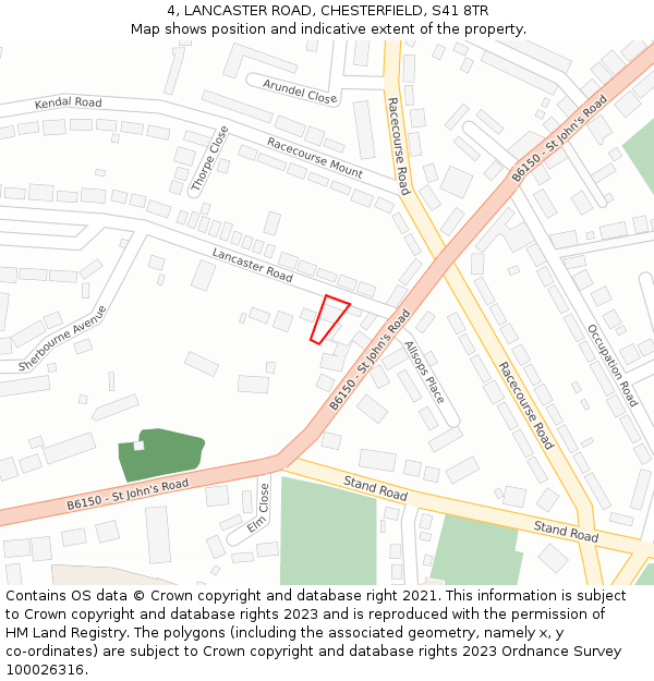 4, LANCASTER ROAD, CHESTERFIELD, S41 8TR: Location map and indicative extent of plot