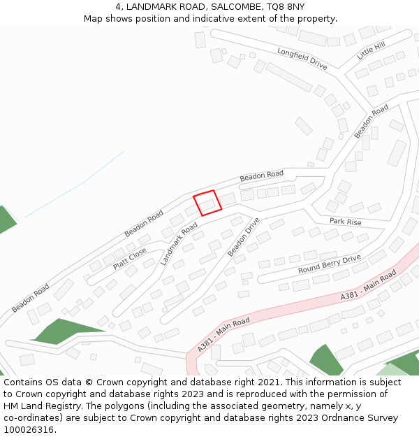 4, LANDMARK ROAD, SALCOMBE, TQ8 8NY: Location map and indicative extent of plot