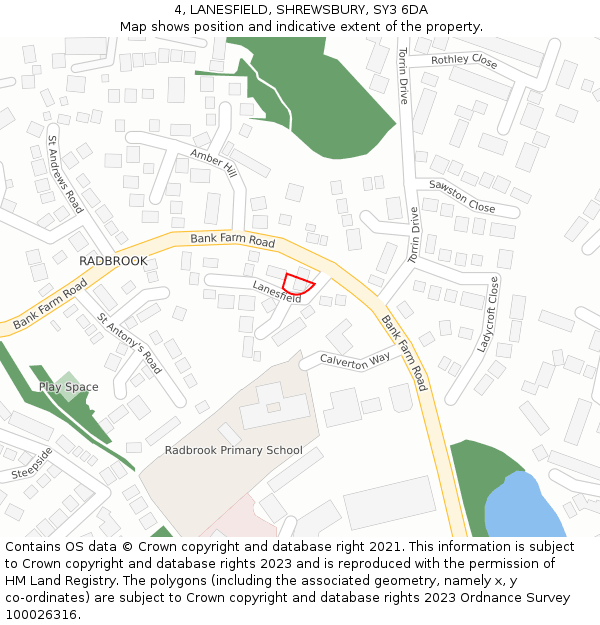 4, LANESFIELD, SHREWSBURY, SY3 6DA: Location map and indicative extent of plot